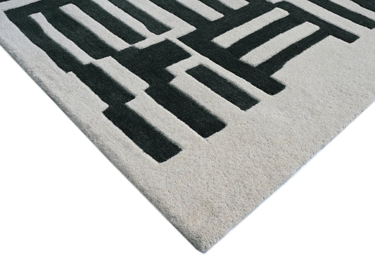 Mehari Ivory & Green Wool Rug
