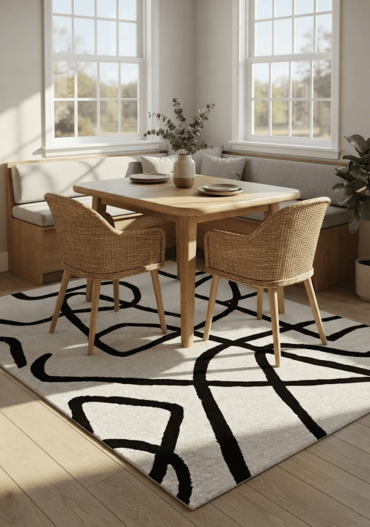 Mehari Ivory & Black Wool Rug