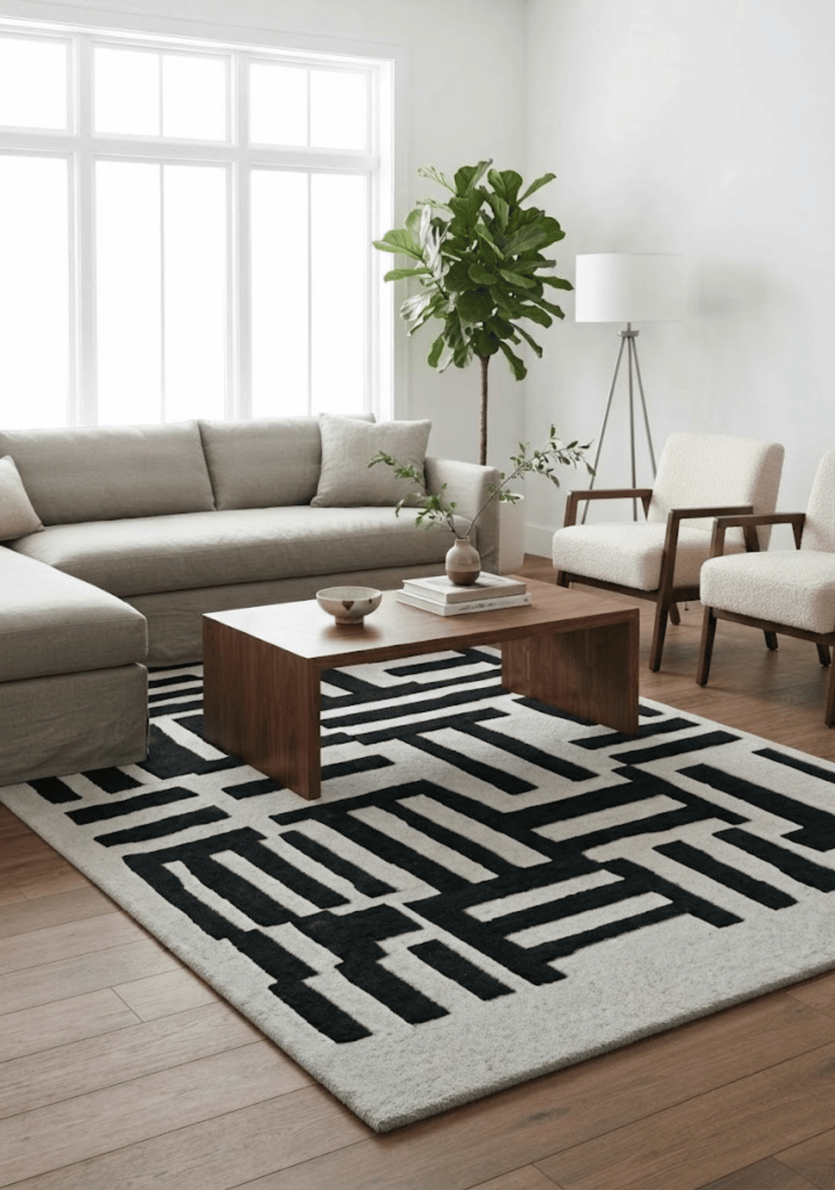 Mehari Ivory & Green Wool Rug