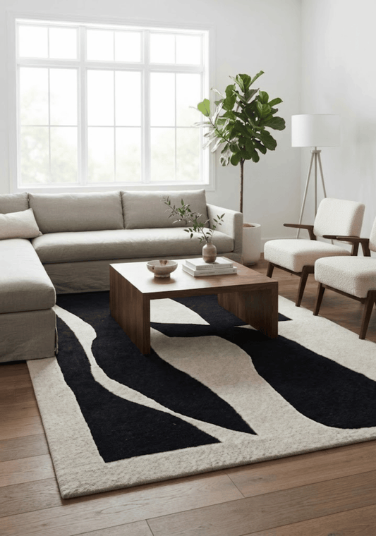 Mehari Ivory & Navy Wool Rug