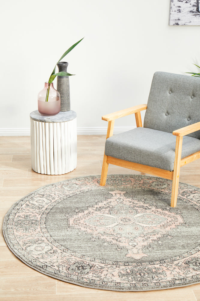 Linea Ash Grey Multicolor Round Rug