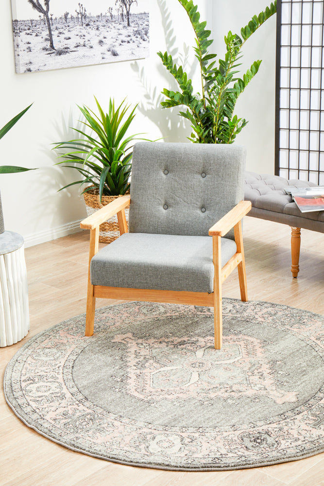 Linea Ash Grey Multicolor Round Rug