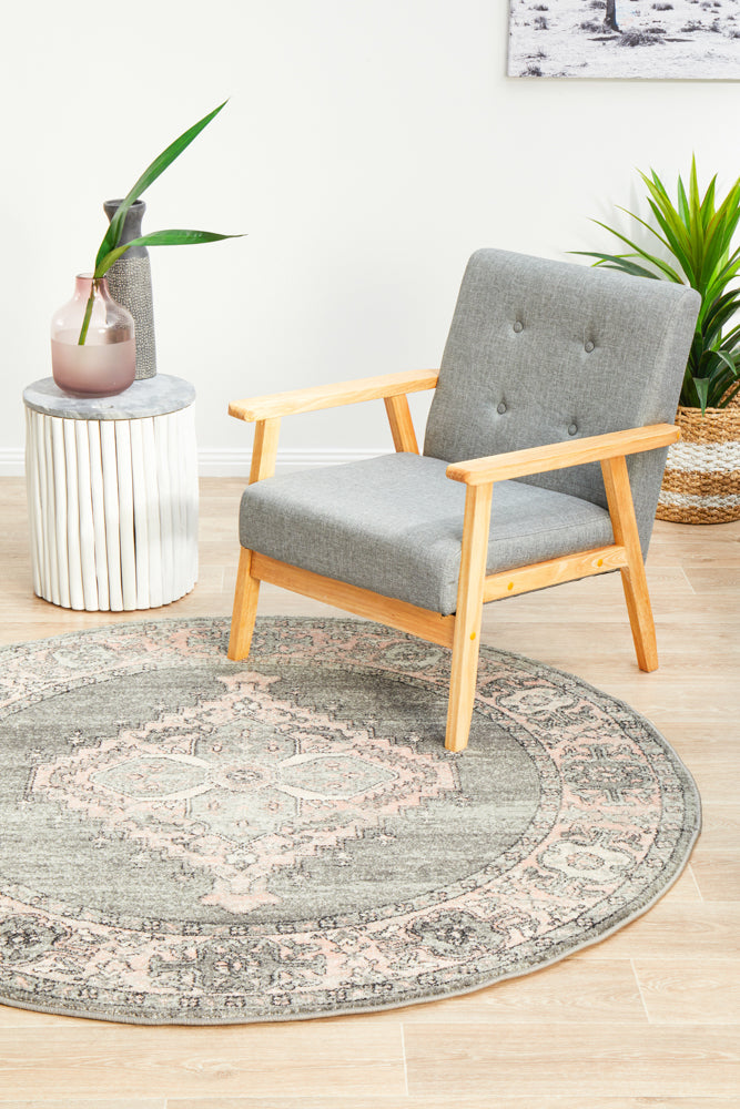 Linea Ash Grey Multicolor Round Rug