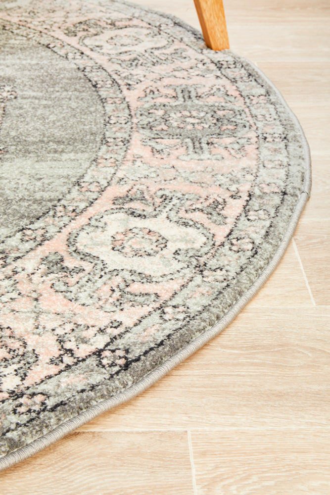 Linea Ash Grey Multicolor Round Rug