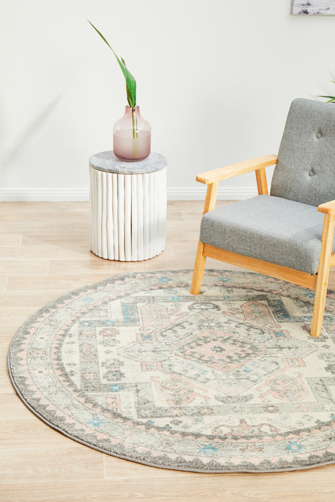 Linea Silver Multicolor Round Rug