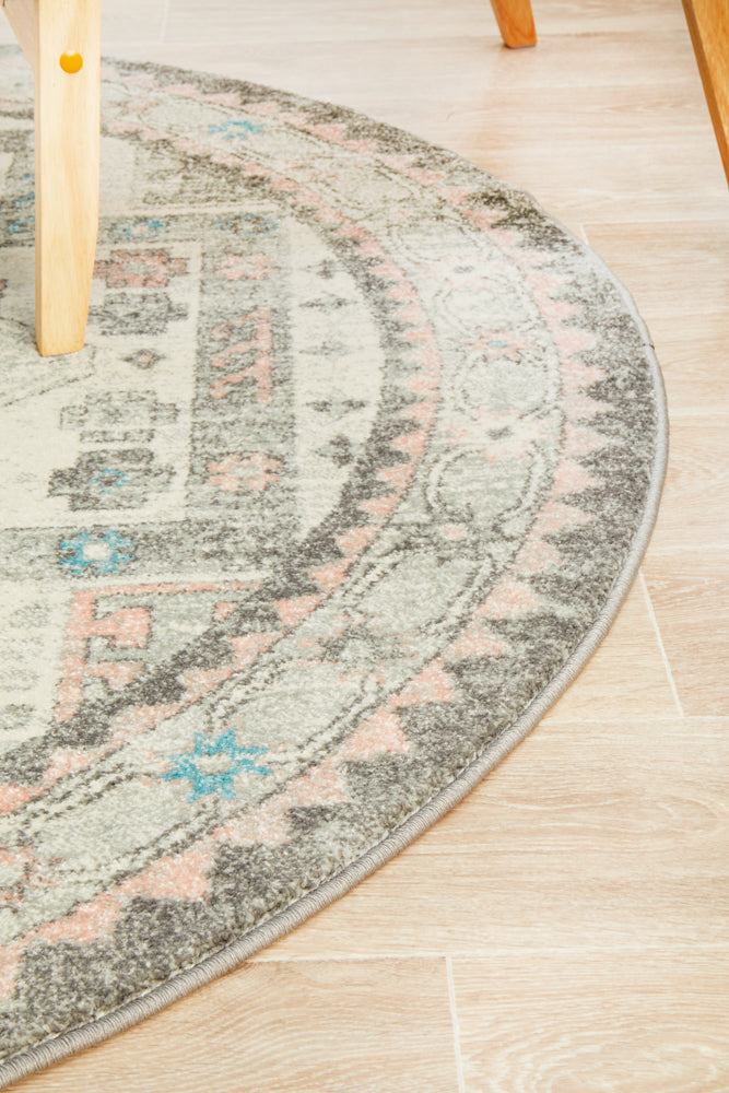 Linea Silver Multicolor Round Rug