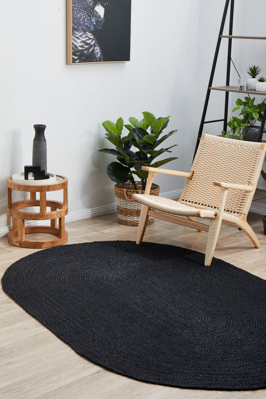 Arbora Black Jute Oval Rug