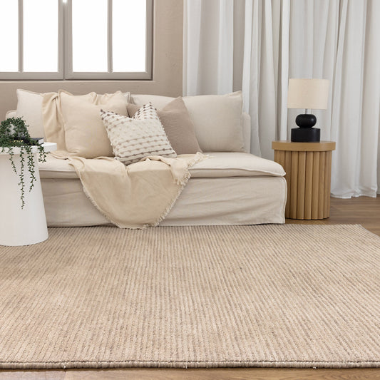Tuscany Beige Wool Rug close-up showing 100% wool cut-and-loop pile texture