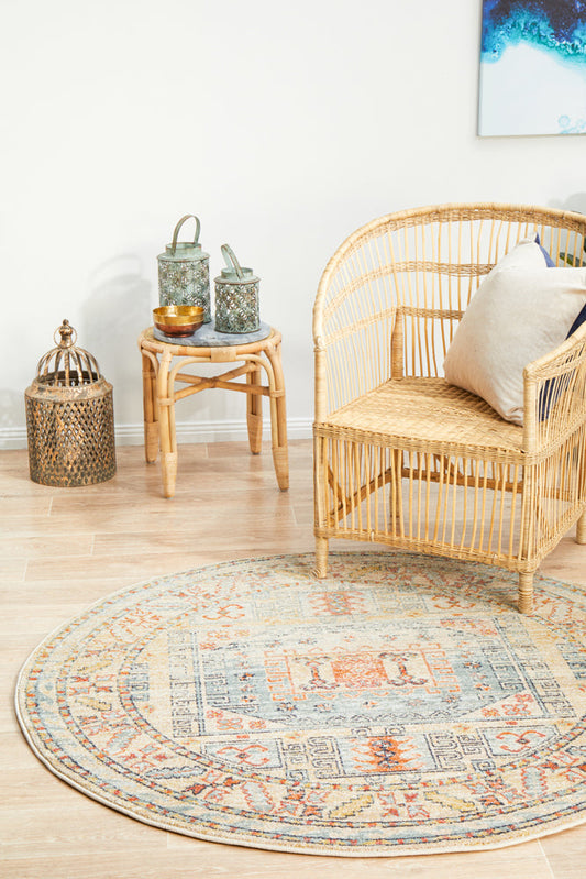 Cantera Sky Blue Multicolor Round Rug