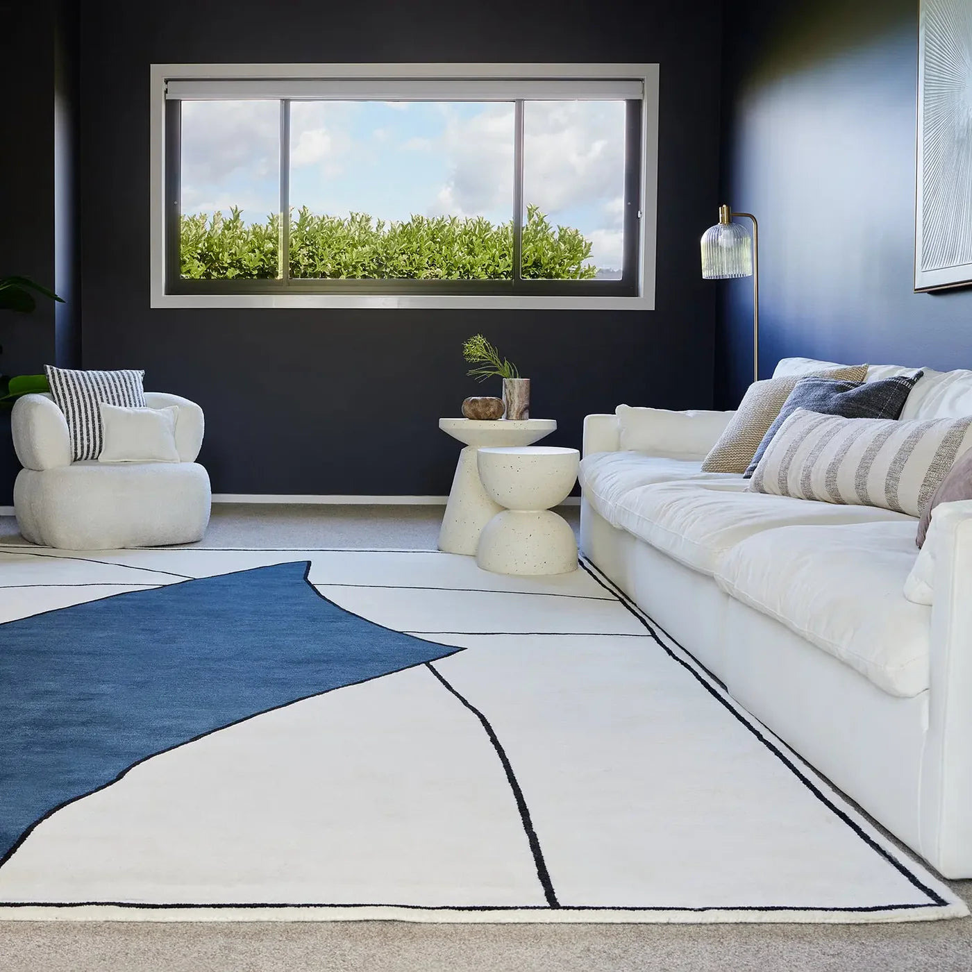 Como Blue Designer Wool Rug