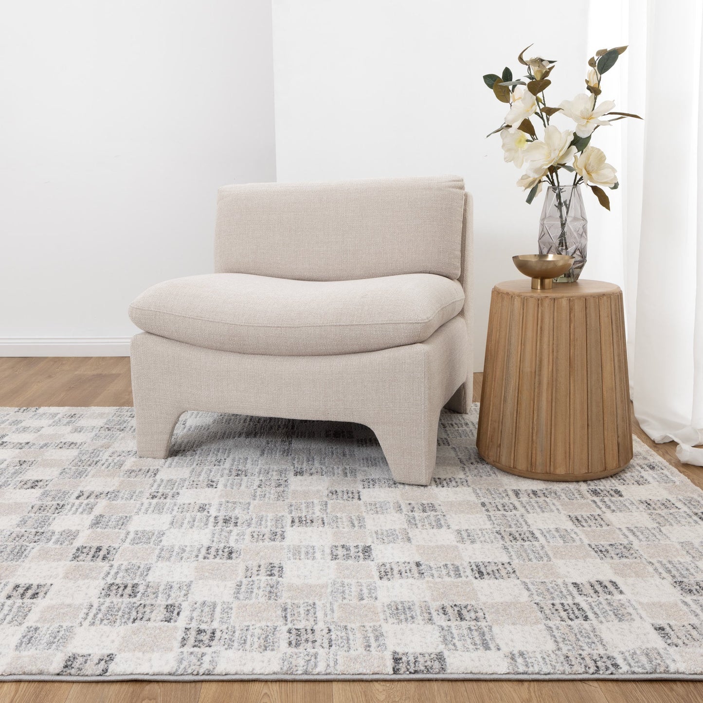 Dandy Beige Checkered Rug