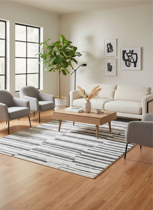 Evara Ivory Grey Lines Rug