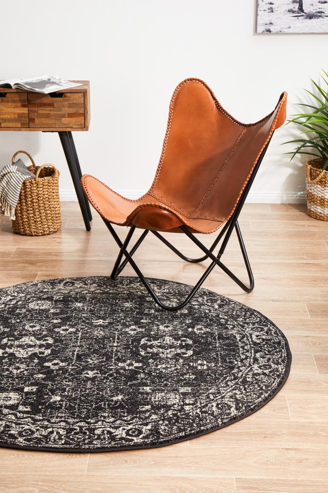 Pietra Charcoal Black Round Rug