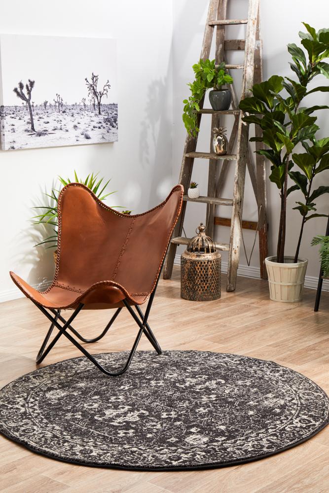 Pietra Charcoal Black Round Rug