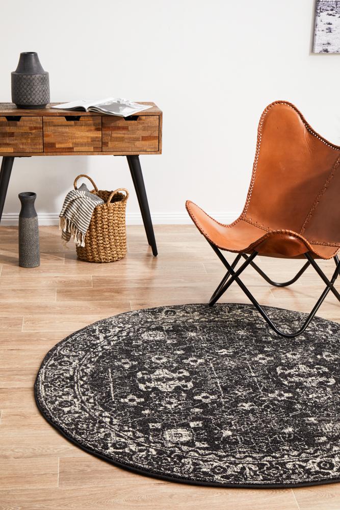 Pietra Charcoal Black Round Rug