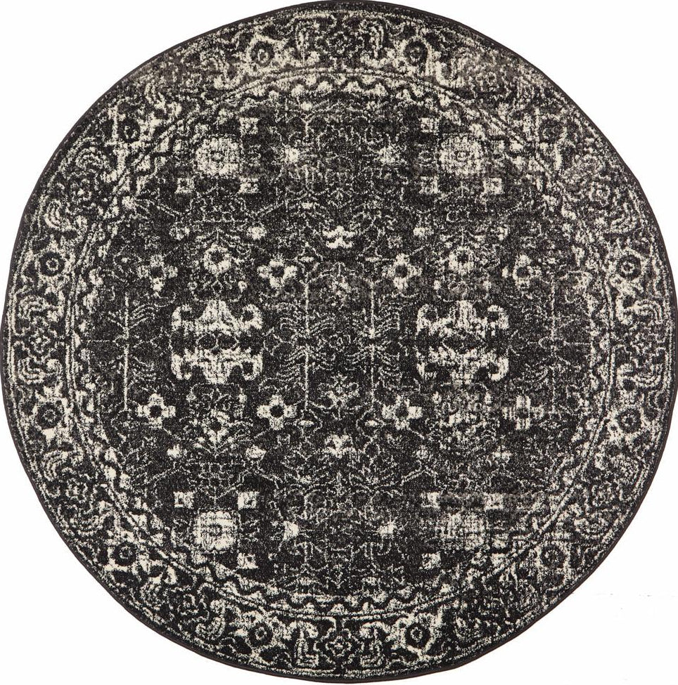 Pietra Charcoal Black Round Rug