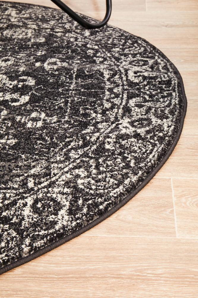 Pietra Charcoal Black Round Rug