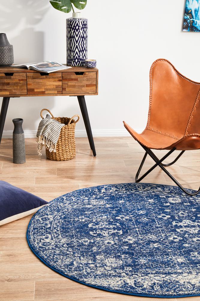 Pietra Navy Round Rug