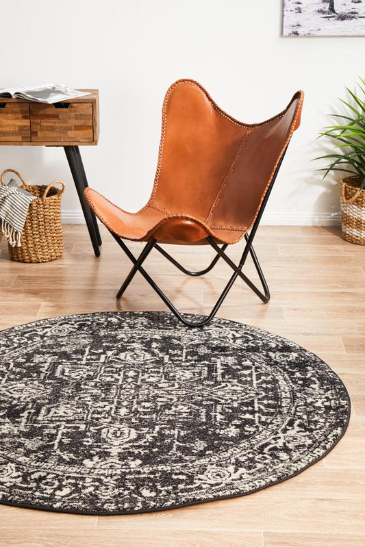Pietra Graphite Grey Round Rug