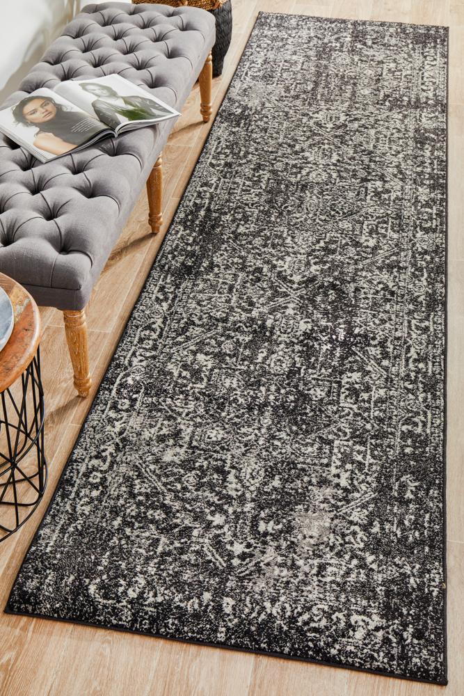 Pietra Graphite Black Runner Rug