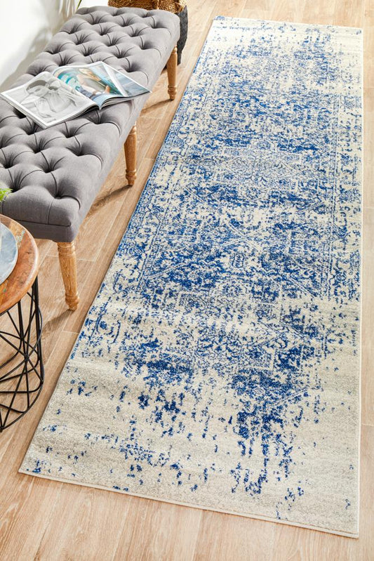 Pietra White Navy Runner Rug