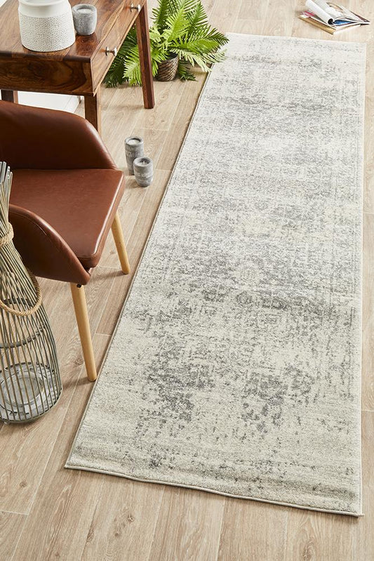 Pietra White Silver Runner Rug