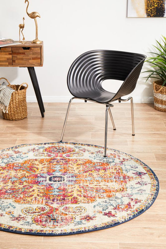 Pietra Chalk Multicolor Round Rug