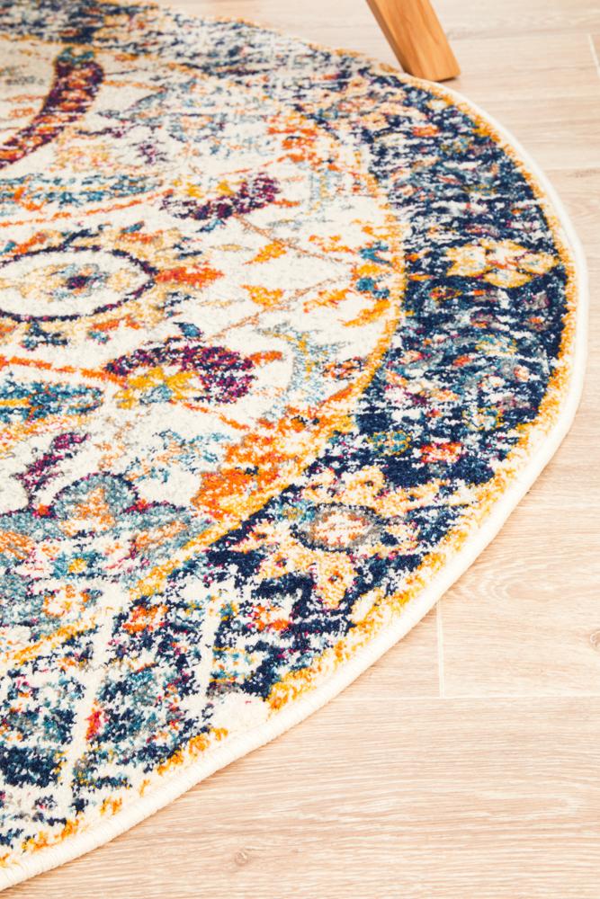 Pietra Ivory Multicolor Round Rug