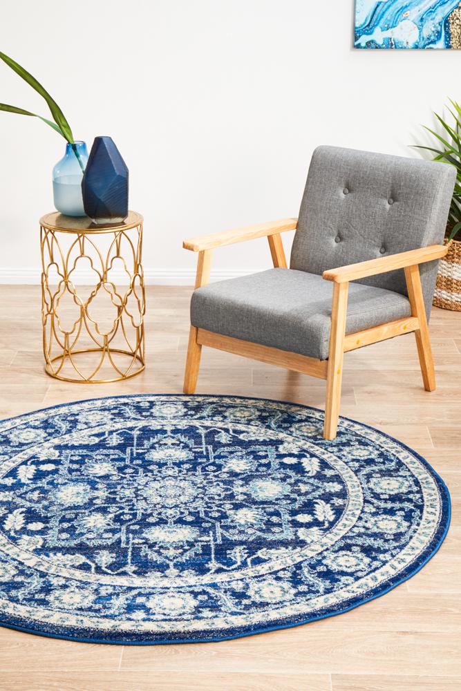 Pietra Sapphire Blue Round Rug