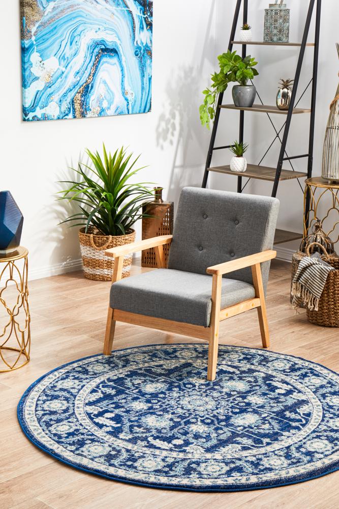 Pietra Sapphire Blue Round Rug
