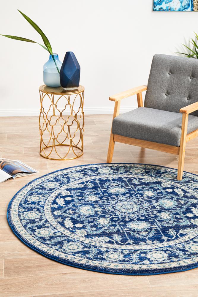 Pietra Sapphire Blue Round Rug