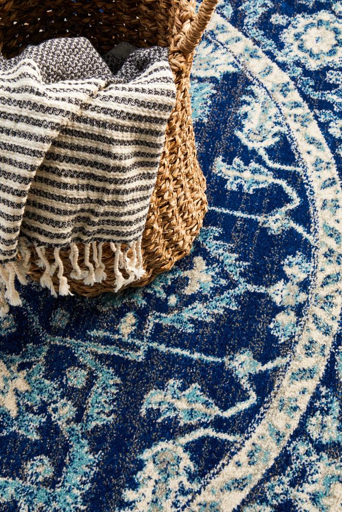 Pietra Sapphire Blue Round Rug