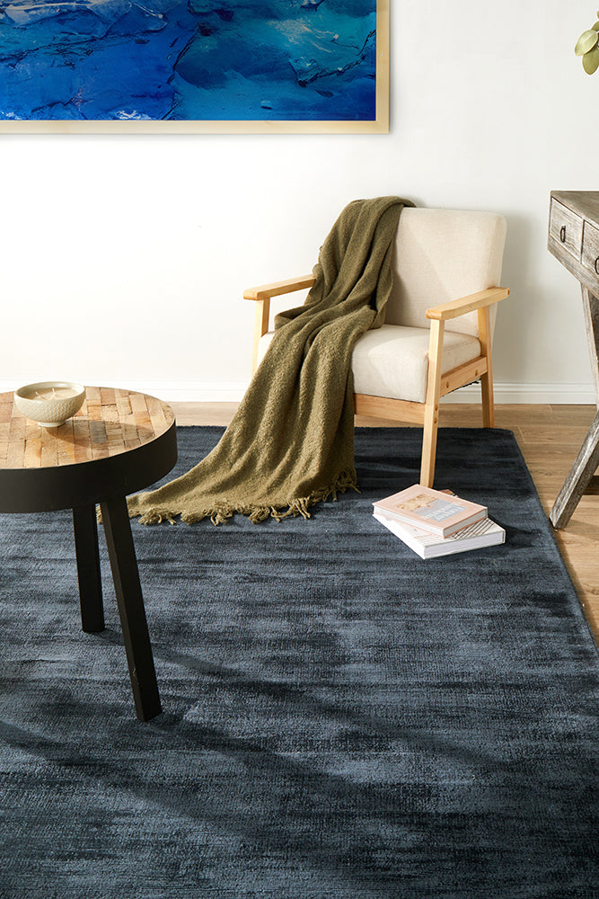 Elvane Navy Viscose Rug