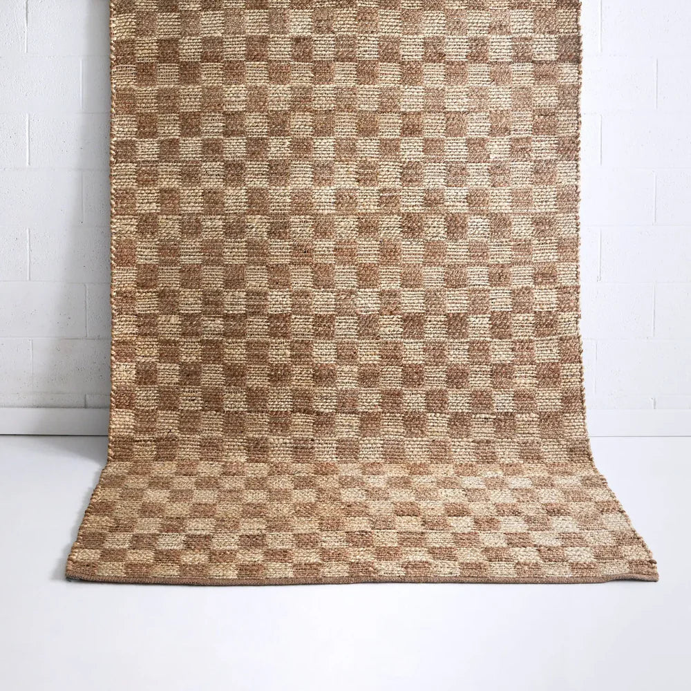 Koora Checkered Brown Jute Rug