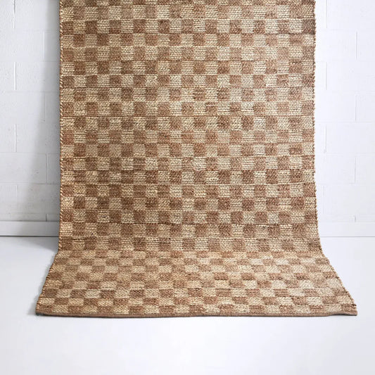 Koora Checkered Brown Jute Rug