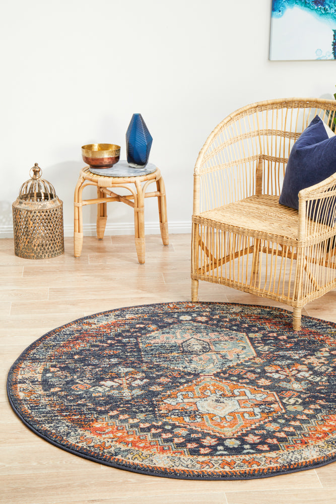 Cantera Navy Multicolor Round Rug