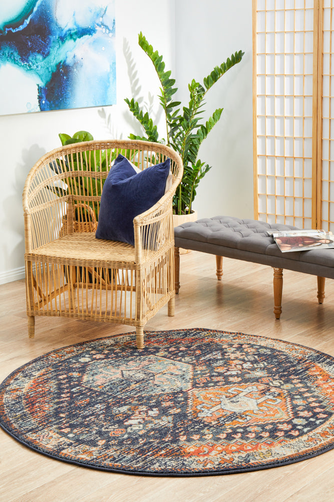 Cantera Navy Multicolor Round Rug