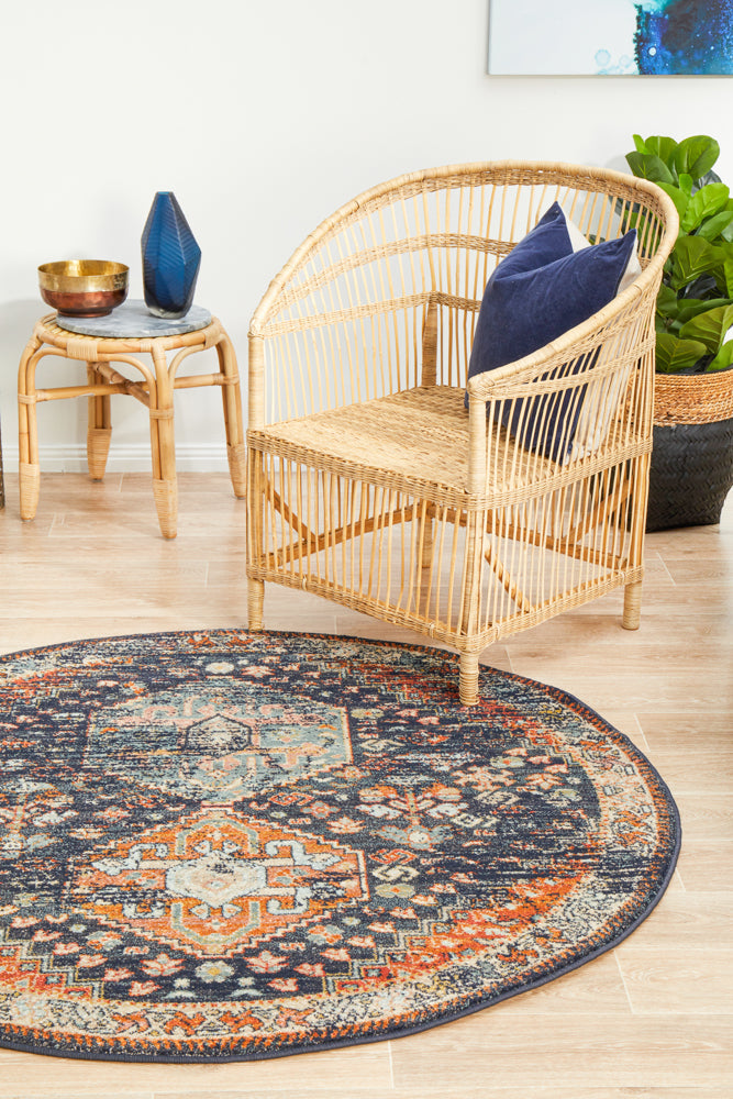 Cantera Navy Multicolor Round Rug