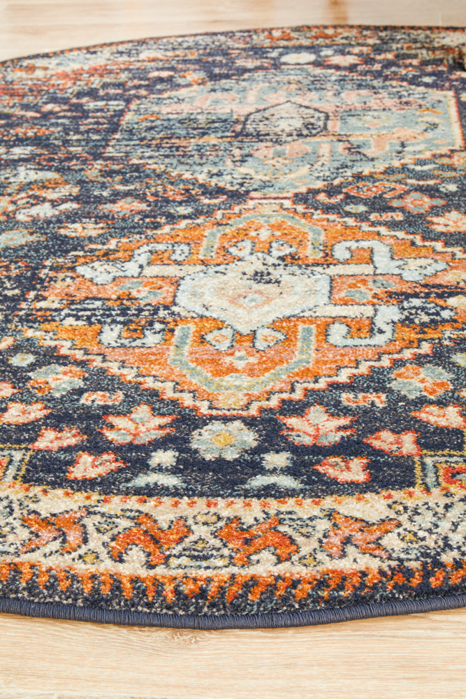 Cantera Navy Multicolor Round Rug