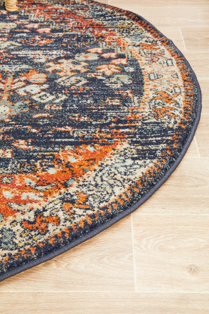 Cantera Navy Multicolor Round Rug