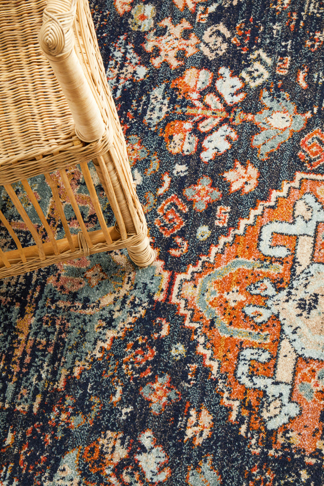 Cantera Navy Multicolor Round Rug