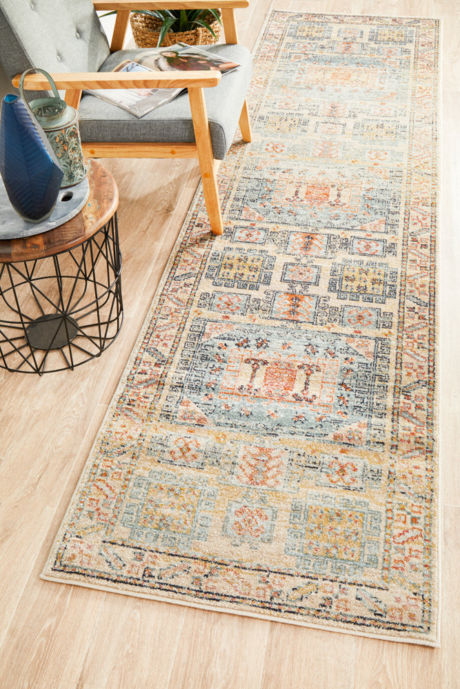 Cantera Sky Blue Multicolor Runner Rug