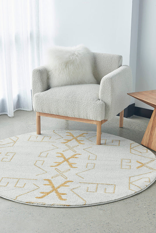 Lucera Brass Beige Round Rug