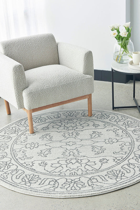 Lucera Chaff Silver and Grey Round Rug