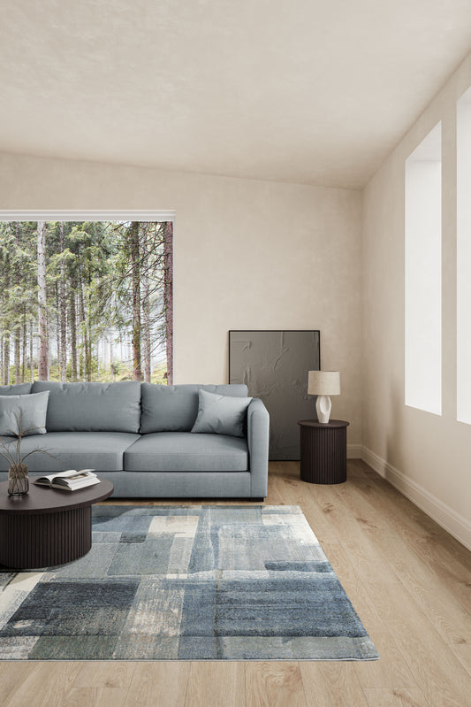 Meadow Ivory Blue Abstract Rug