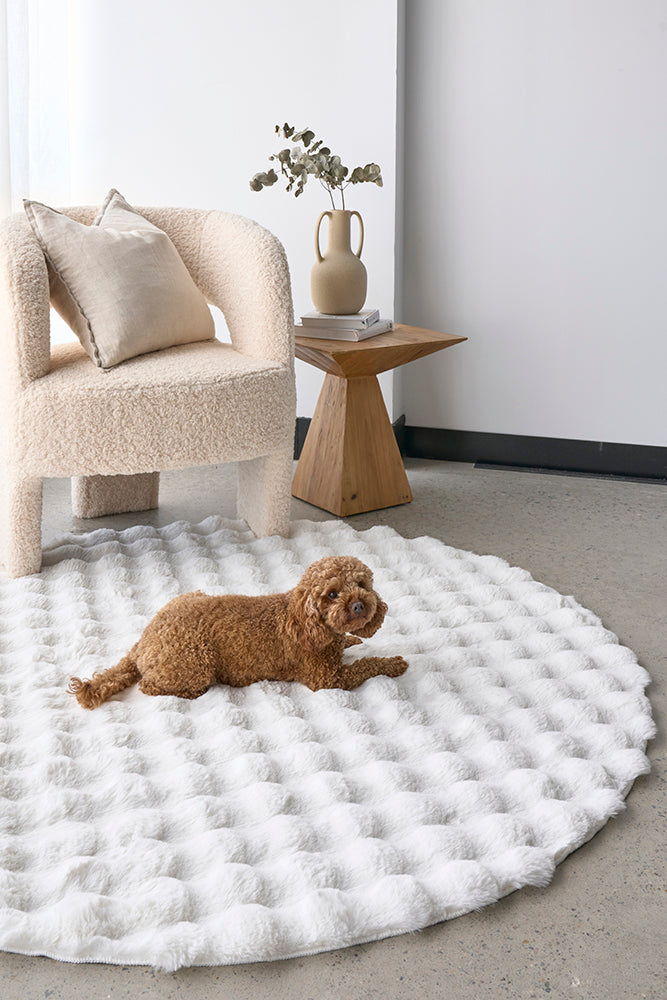 Perlana White Washable Round Rug
