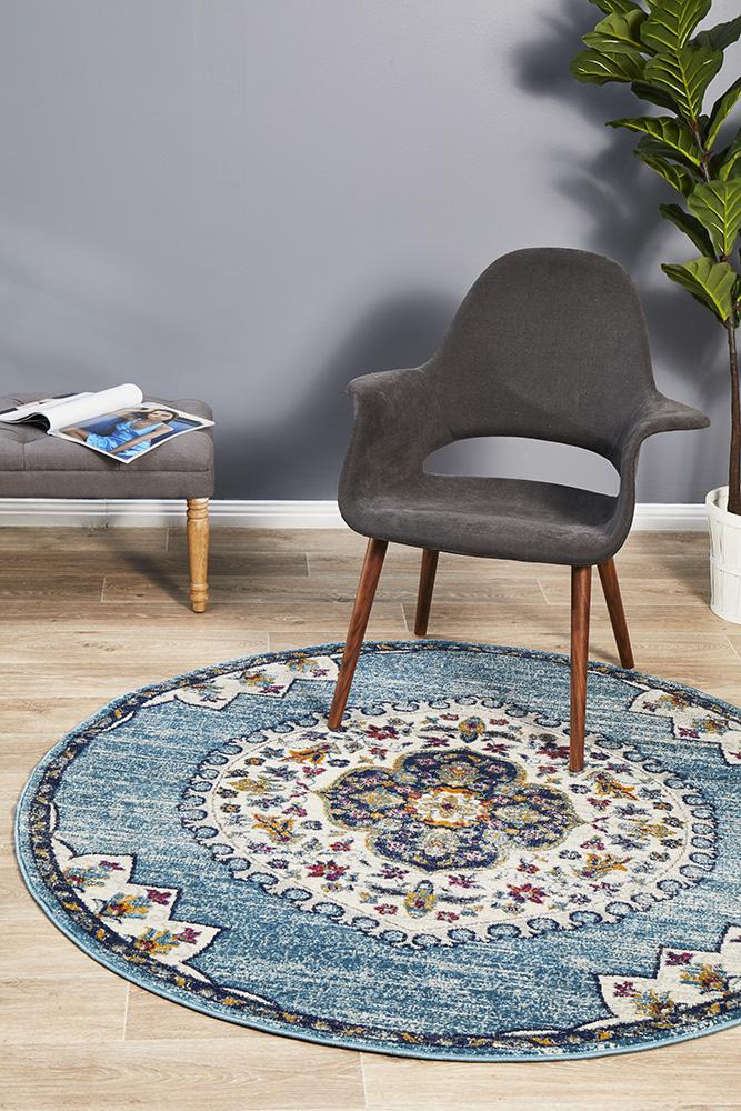 Ravella 202 Blue Polypropylene Round Rug