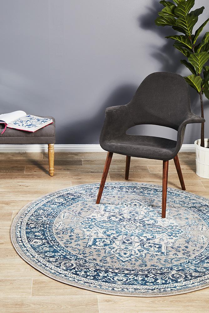 Ravella Blue Polypropylene Round Rug
