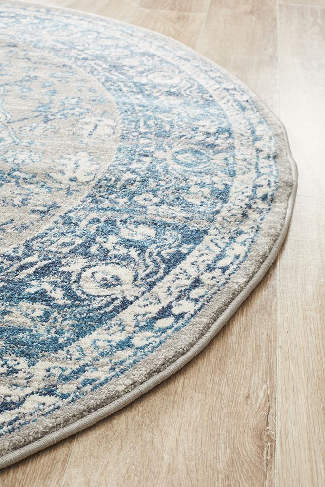 Ravella Blue Polypropylene Round Rug