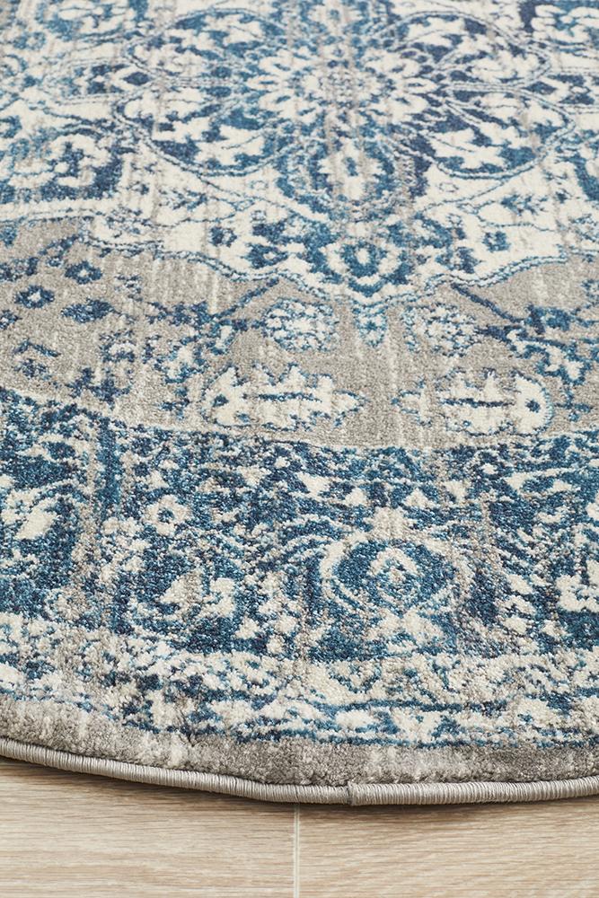 Ravella Blue Polypropylene Round Rug